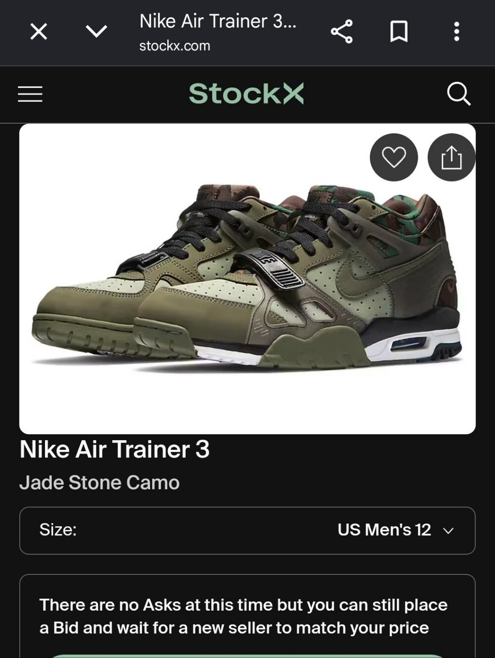 NWT, Nike Olive Green and Black Air Trainer 3 Sneakers